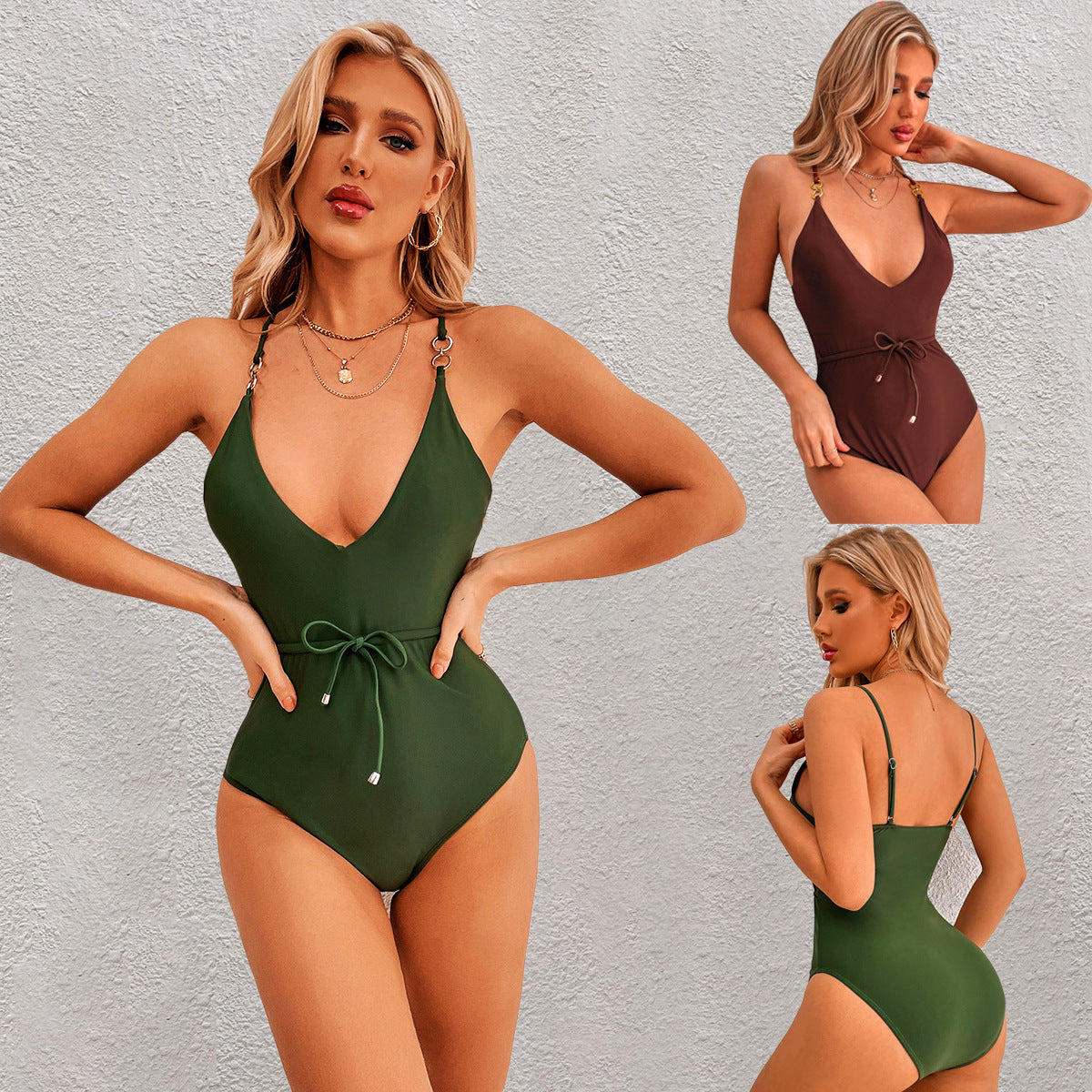 V-Neck One-Piece Swimsuit